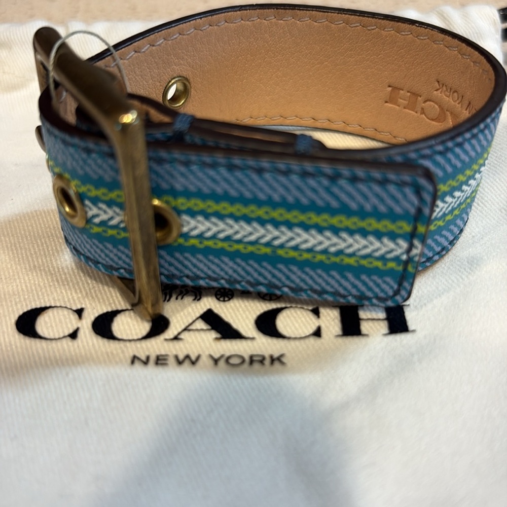Coach NWOT Blue and Green Patterned Geometric Belt Style Bracelet - Picture 2 of 5